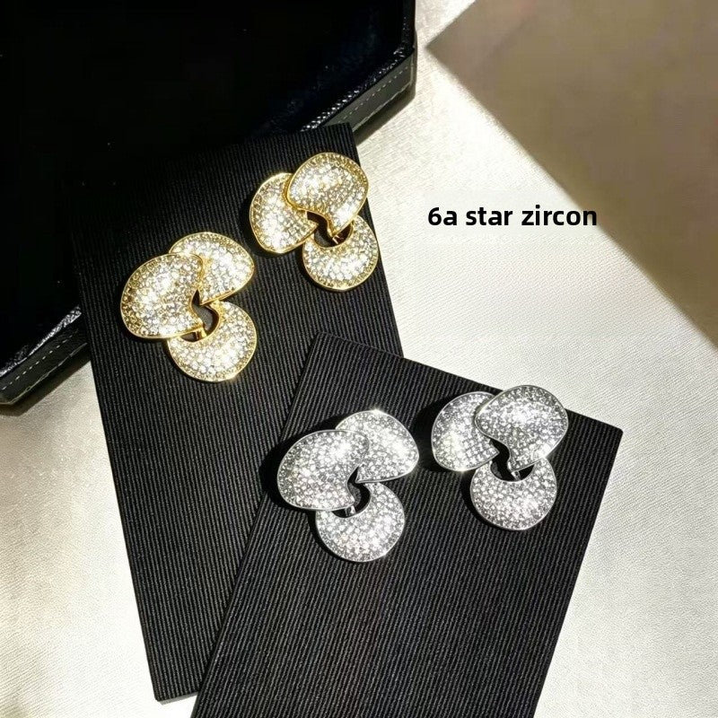 Elaborate Flowers Earrings For Women Featuring Zircon Inlay And 925 Sterling Silver Ear Pins With Copper Alloy Base In Silver