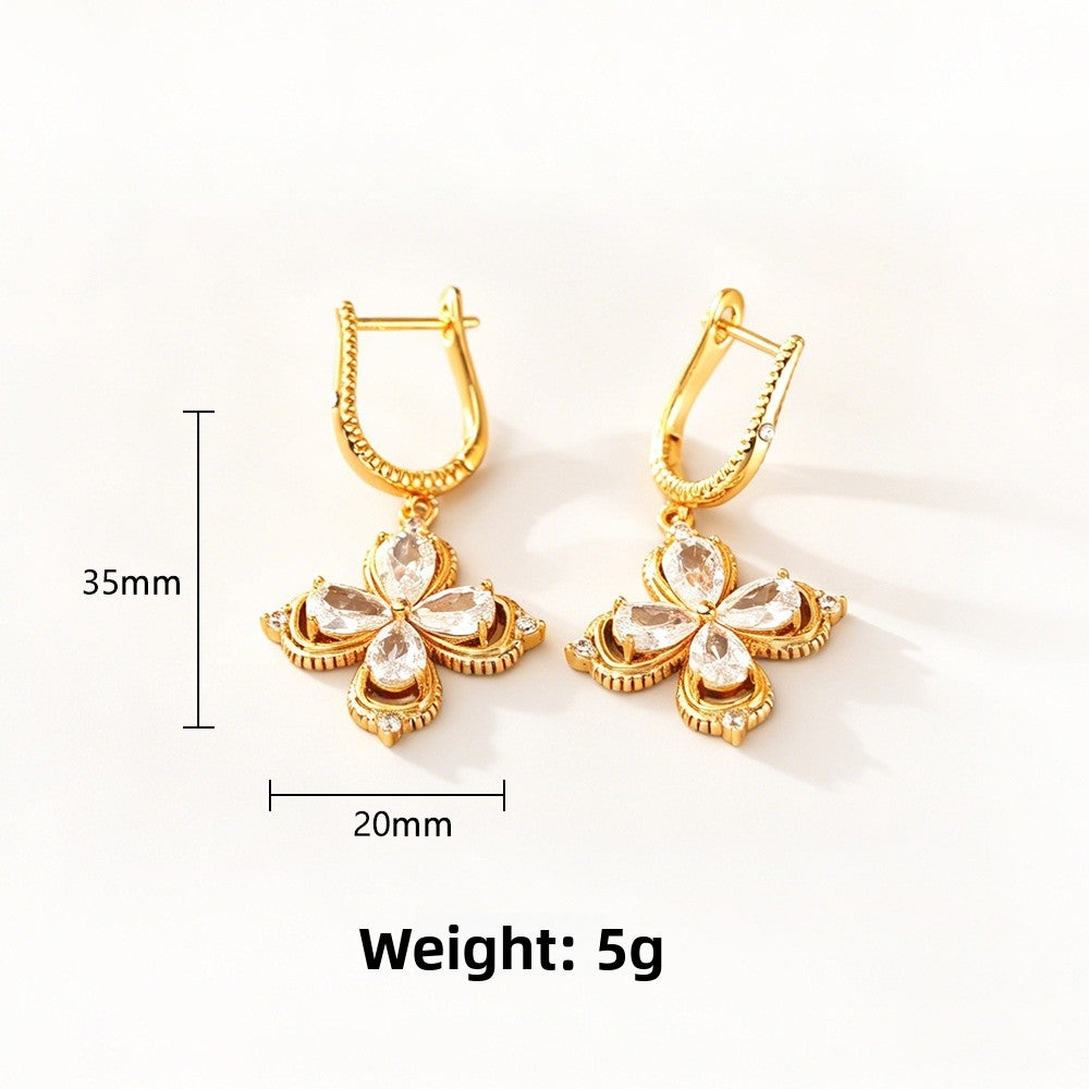 Lucky Heart Earrings For Women In Real Gold Plated Copper With Zircon Inlay