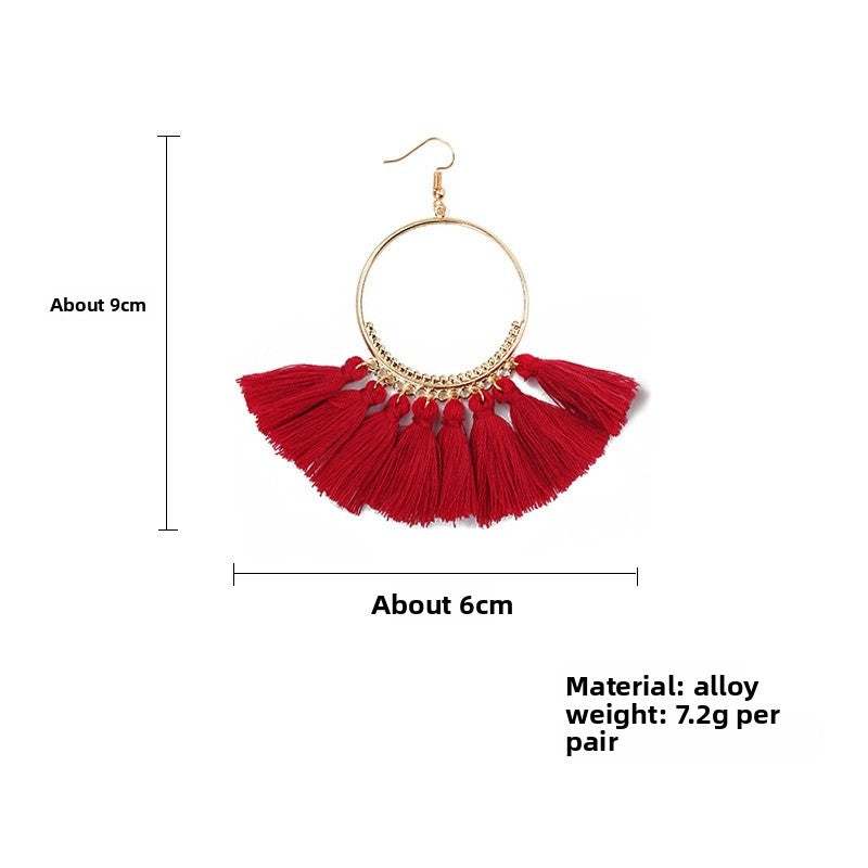 Bohemian Large Tassel Earrings In Lake Blue For Women, Alloy Craft With 304 Stainless Steel Ear Pins