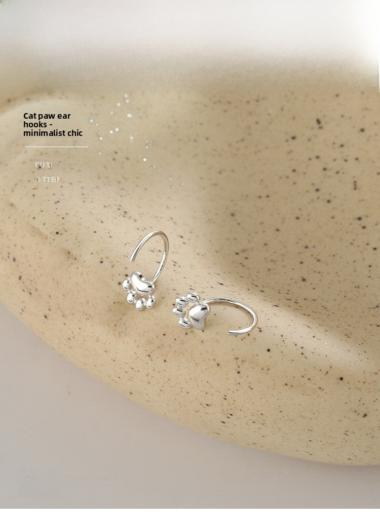 Cute Cat Stud Earrings For Women In Copper With Platinum Plating, Stylish Ear Hook Design