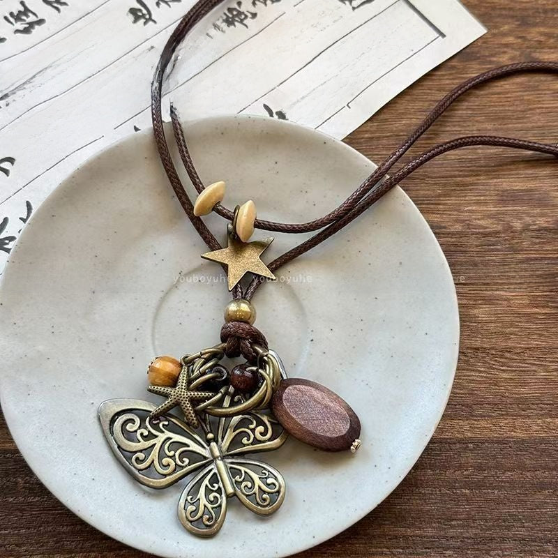 Handmade Bohemian Butterfly Necklace For Women With Bronze Zinc Alloy Pendant