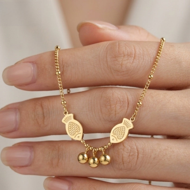 Gold Fish Tassel Necklace For Women With PVD Coated Metal And Cable Chain