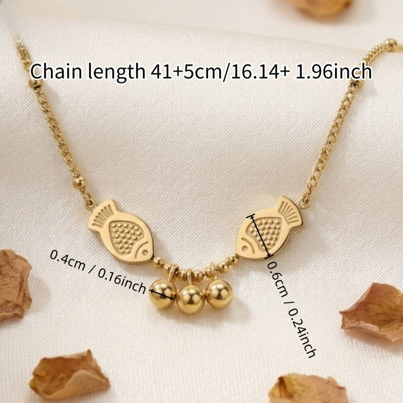 Gold Fish Tassel Necklace For Women With PVD Coated Metal And Cable Chain
