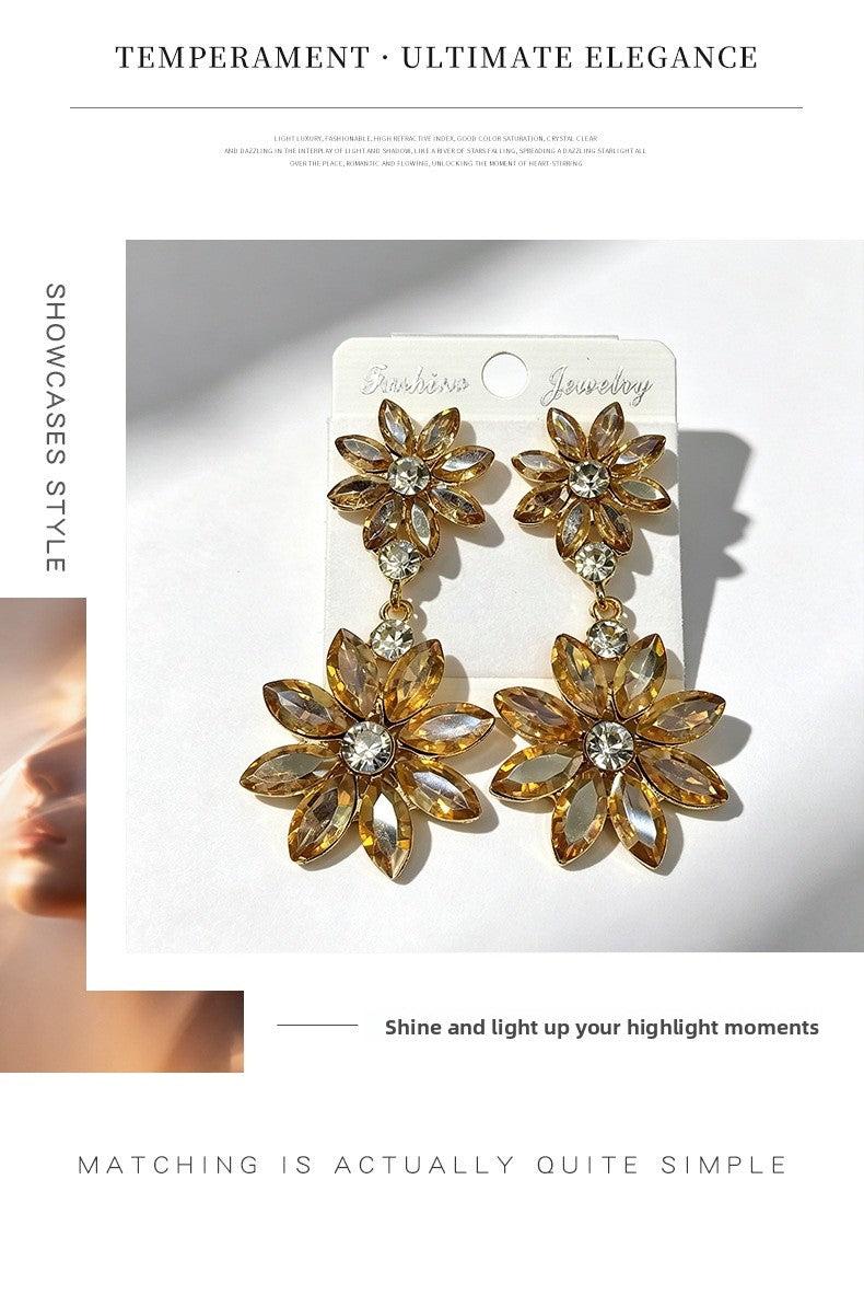 Flowers Stud Earrings For Women In 925 Sterling Silver With Rhinestones And Titanium Alloy Posts