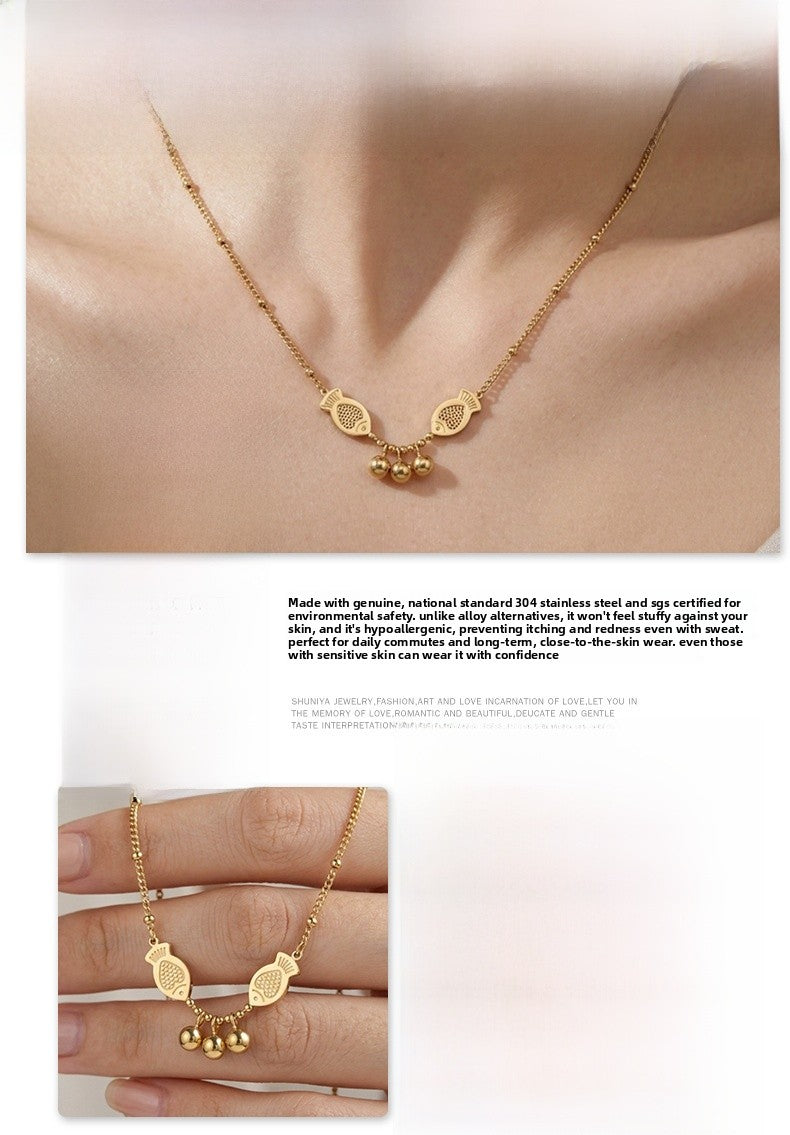 Gold Fish Tassel Necklace For Women With PVD Coated Metal And Cable Chain