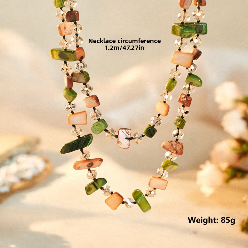 Bohemian Double Layer Shell Necklace For Women With Beaded Chain And Shell Inlay, Featuring Colourful Beading