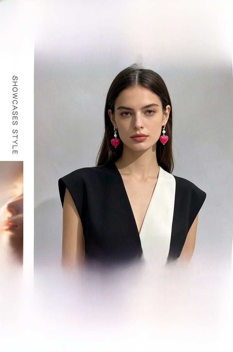 Heart Shape Earrings For Women Featuring Amber Inlay And Zinc Alloy Ear Pins In Retro Style