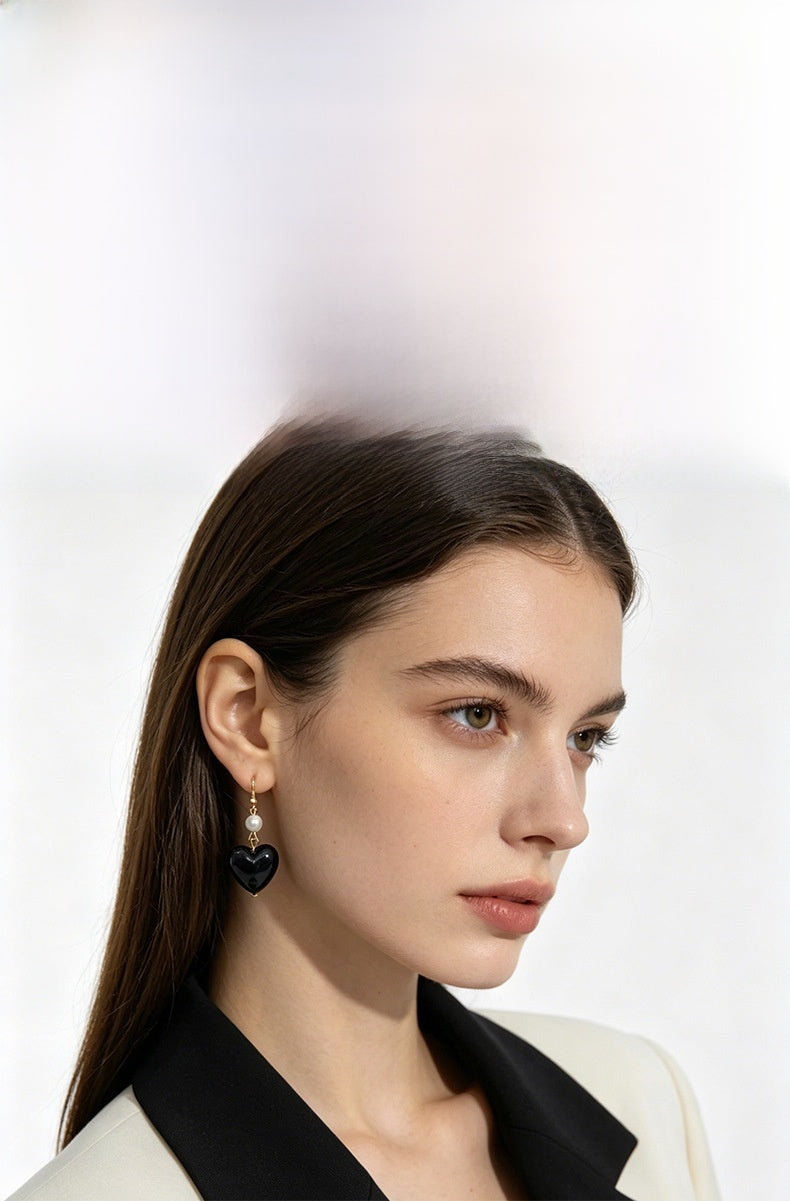 Heart Shape Earrings For Women Featuring Amber Inlay And Zinc Alloy Ear Pins In Retro Style