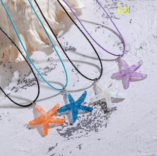 Handmade Ocean Pattern Bohemian Pendant Necklace In Purple With Artificial Crystal Inlay, Unisex Plastic Jewelry