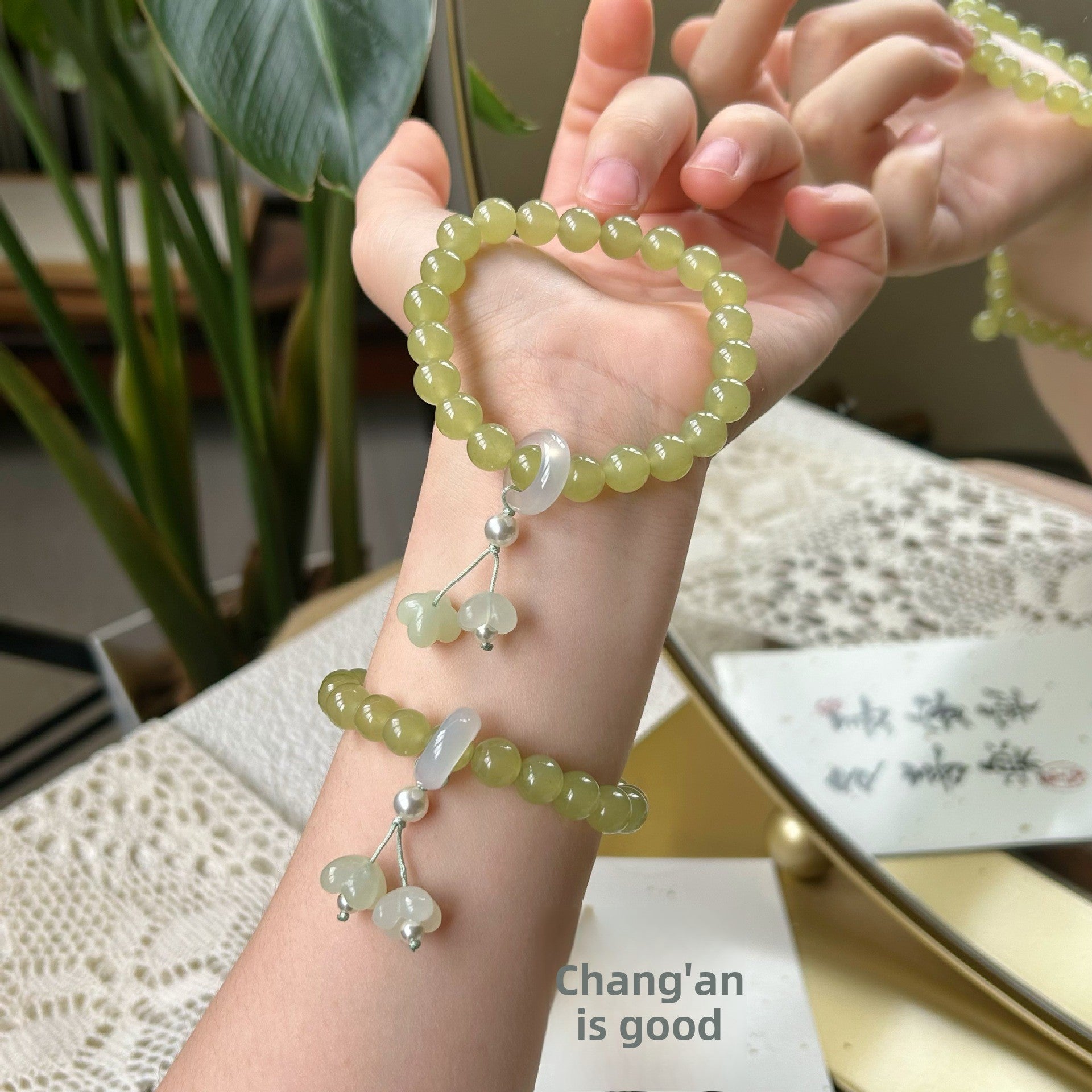 Floral Natural Stone Bracelets For Women In Simple Style With Tassel, Perfect For Daily Wear