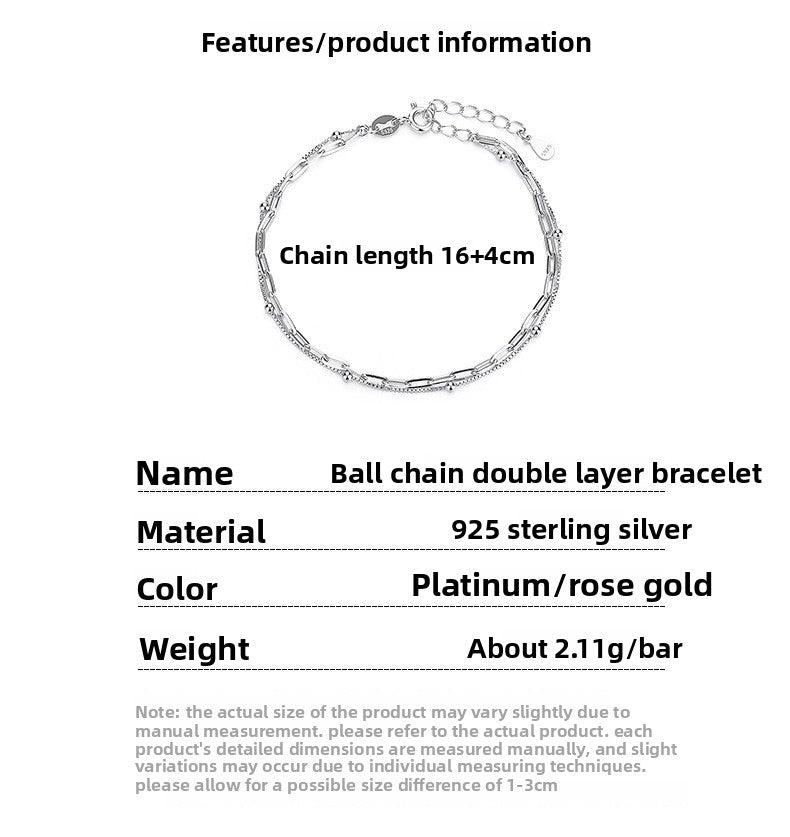 Geometric Bracelets For Women Featuring 925 Sterling Silver Ball Chain In Simple Style With Electroplated Gold Plating
