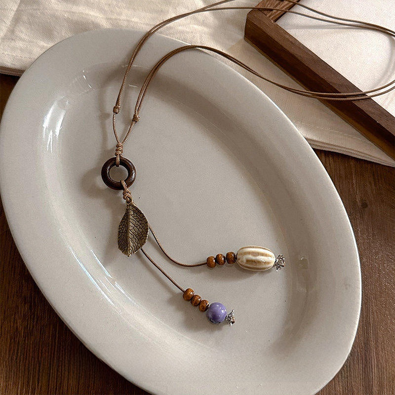 Bohemian Double Layer Feather Necklace For Women With Alloy Pendant, Perfect For Casual Wear