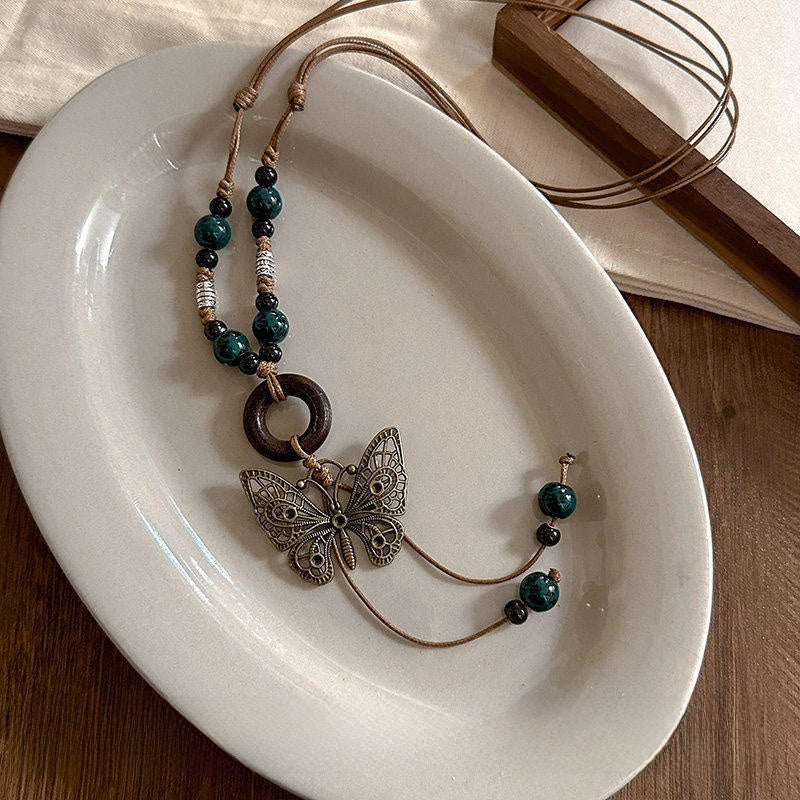 Bohemian Double Layer Feather Necklace For Women With Alloy Pendant, Perfect For Casual Wear