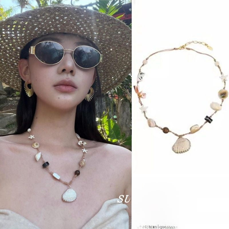 Bohemian Starfish Braid Necklace For Women In Alloy With Acrylic Inlay