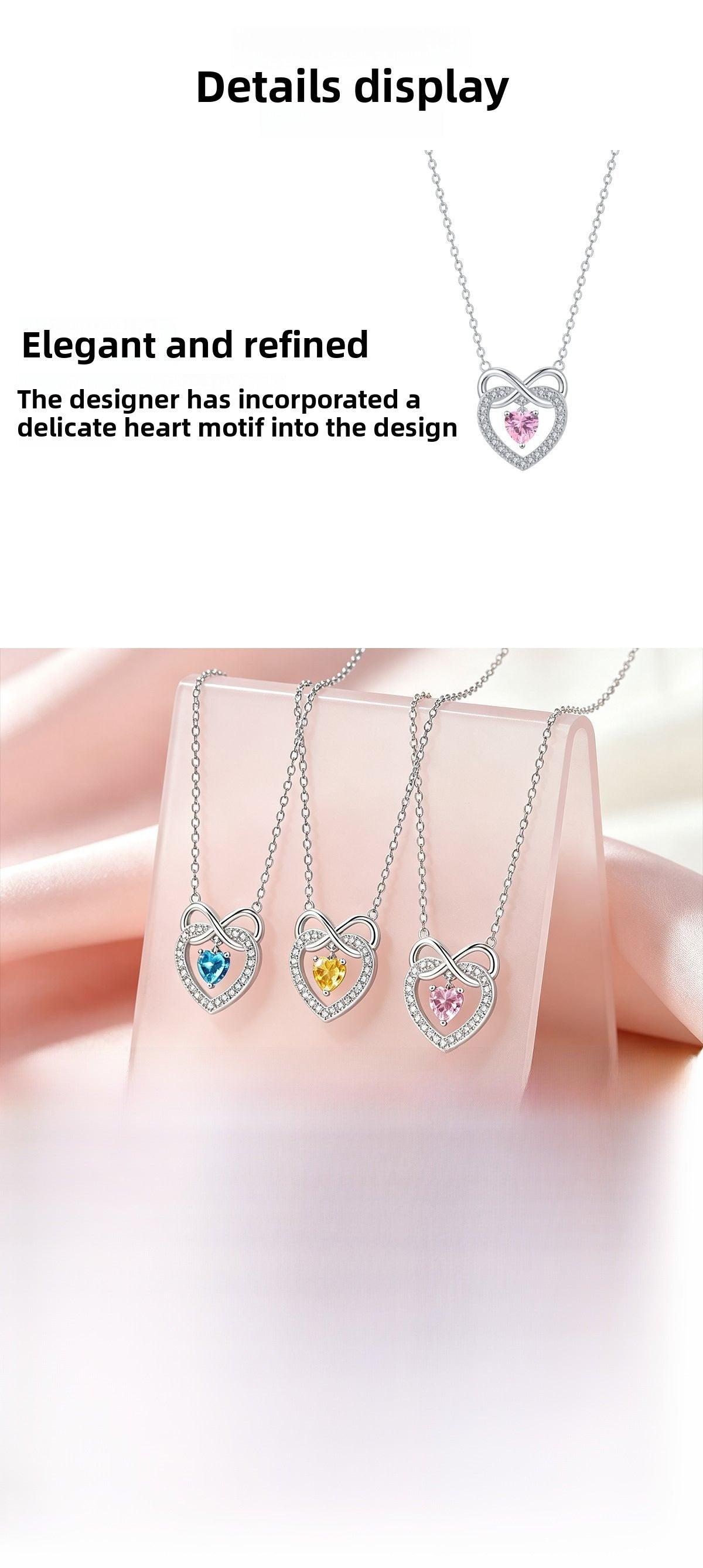 Heart Shape Necklace For Women In Champagne With Copper Pendant And Zircon Inlay On Cable Chain