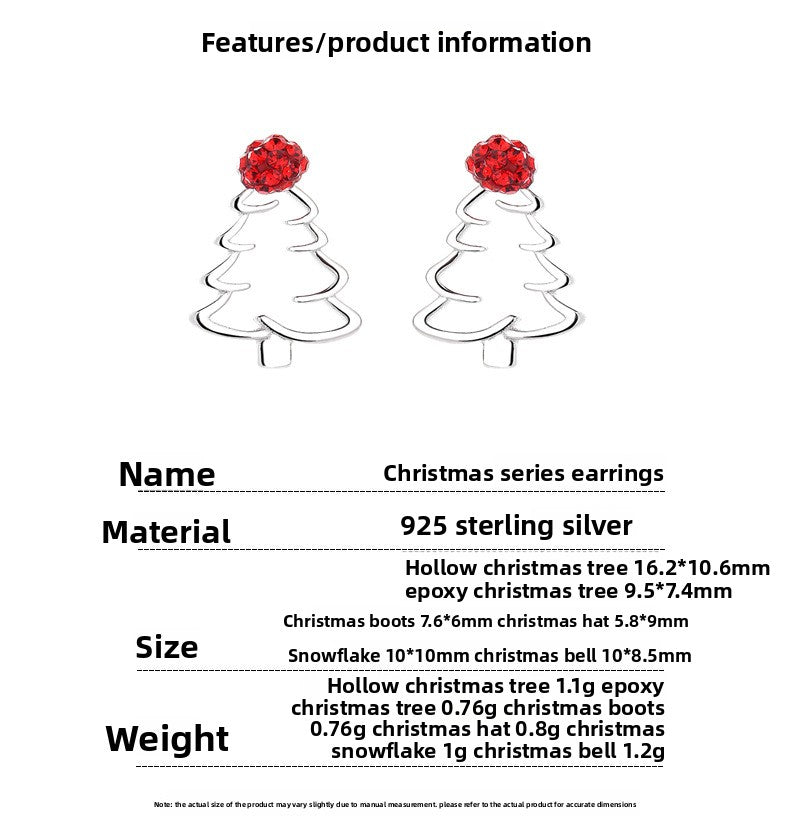Christmas Tree Stud Earrings For Women In Simple Style, Made Of 925 Sterling Silver With Electroplated Gold Plating