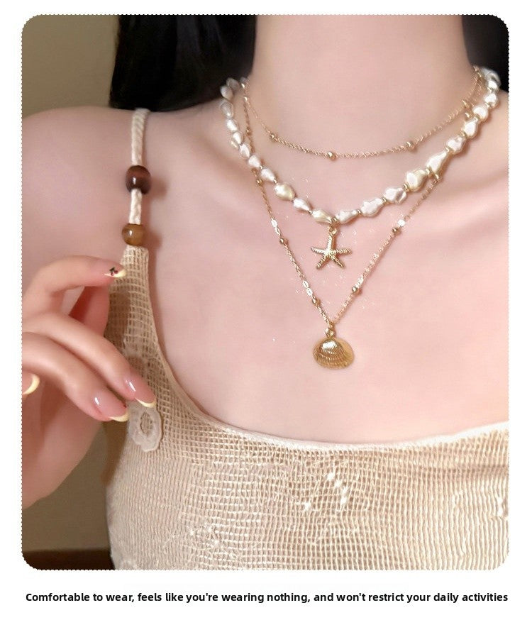 Bohemian Gold Shell Necklace For Women Featuring Electroplated Craftsmanship With Alloy Pendant