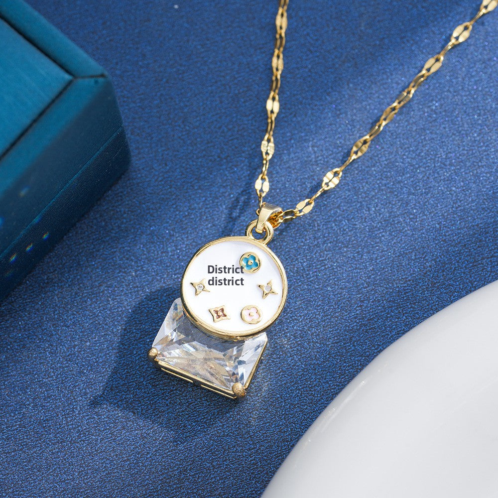 Heart Shape Enamel Necklace For Couples In Copper With 18K Real Gold Plated Finish And Zircon Inlay, Featuring Coffee Bean Chain