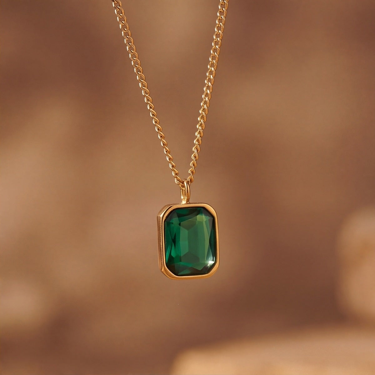 Ocean Gold Pendant Necklace For Women In Titanium Steel With Rhinestones On Cable Chain