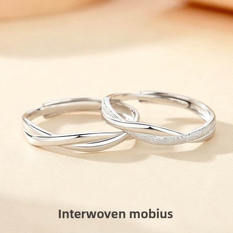 Irregular 925 Sterling Silver Couple Rings With Electroplated Finish, 1 Pair For Valentine's Day
