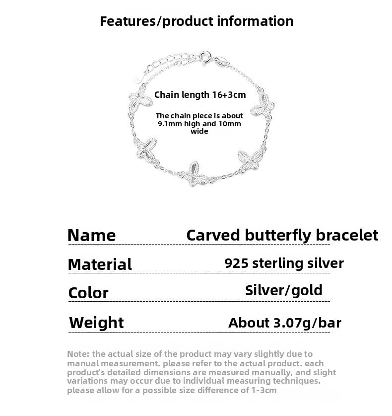 Butterfly Bracelet For Women In Simple Style, Featuring 925 Sterling Silver Chain In Silver
