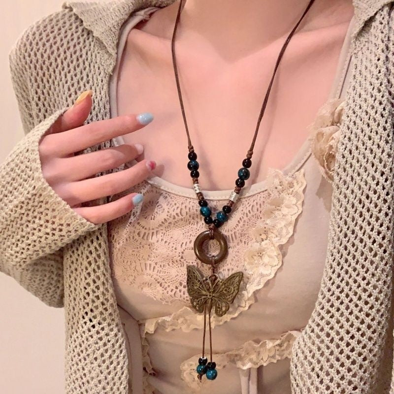 Bohemian Butterfly Necklace For Women Featuring Alloy Pendant, Perfect For Daily Wear
