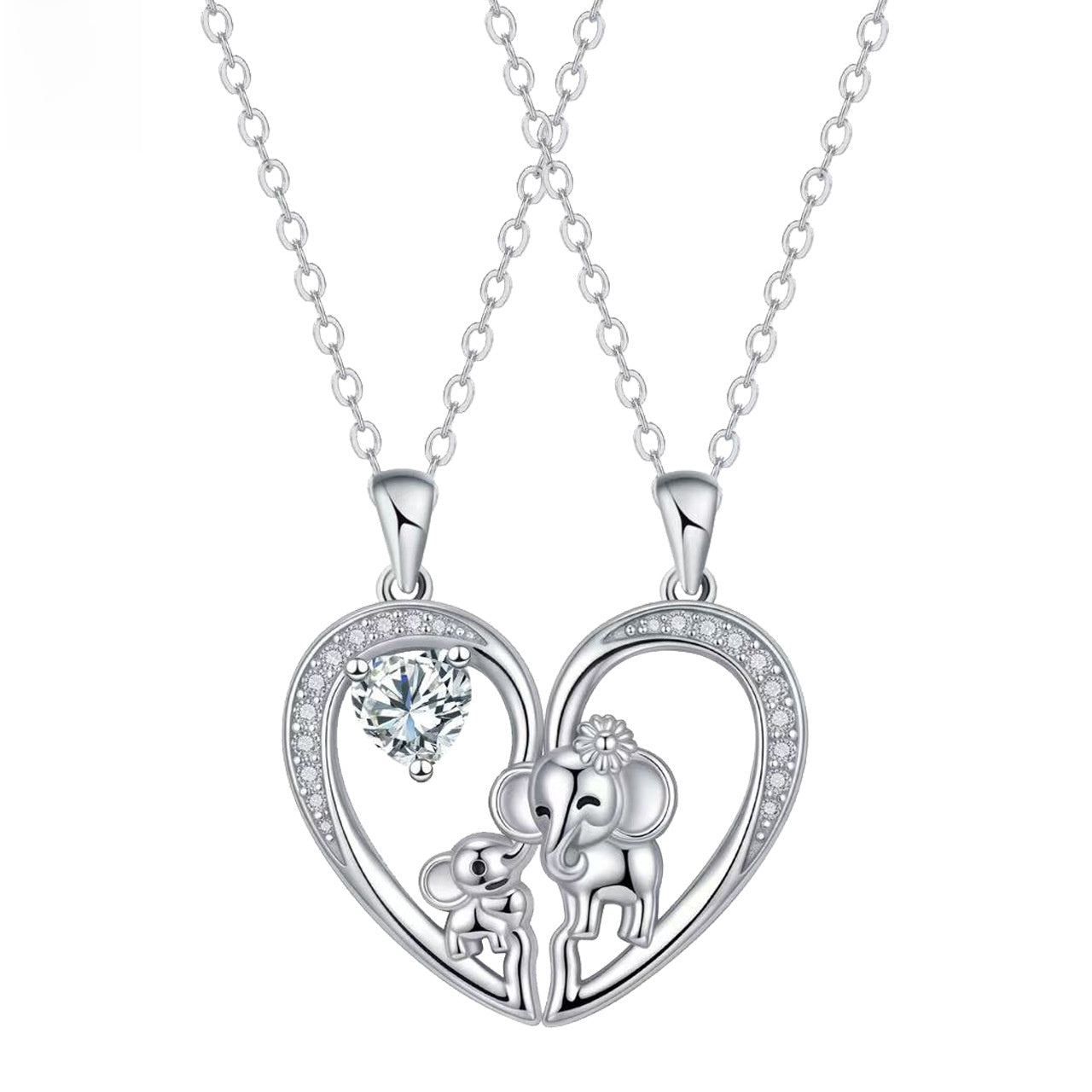 Silver Elephant Pendant Necklace For Women In Copper With Zircon Inlay And Silver Plated Cable Chain