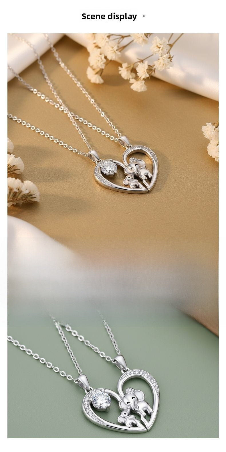 Silver Elephant Pendant Necklace For Women In Copper With Zircon Inlay And Silver Plated Cable Chain
