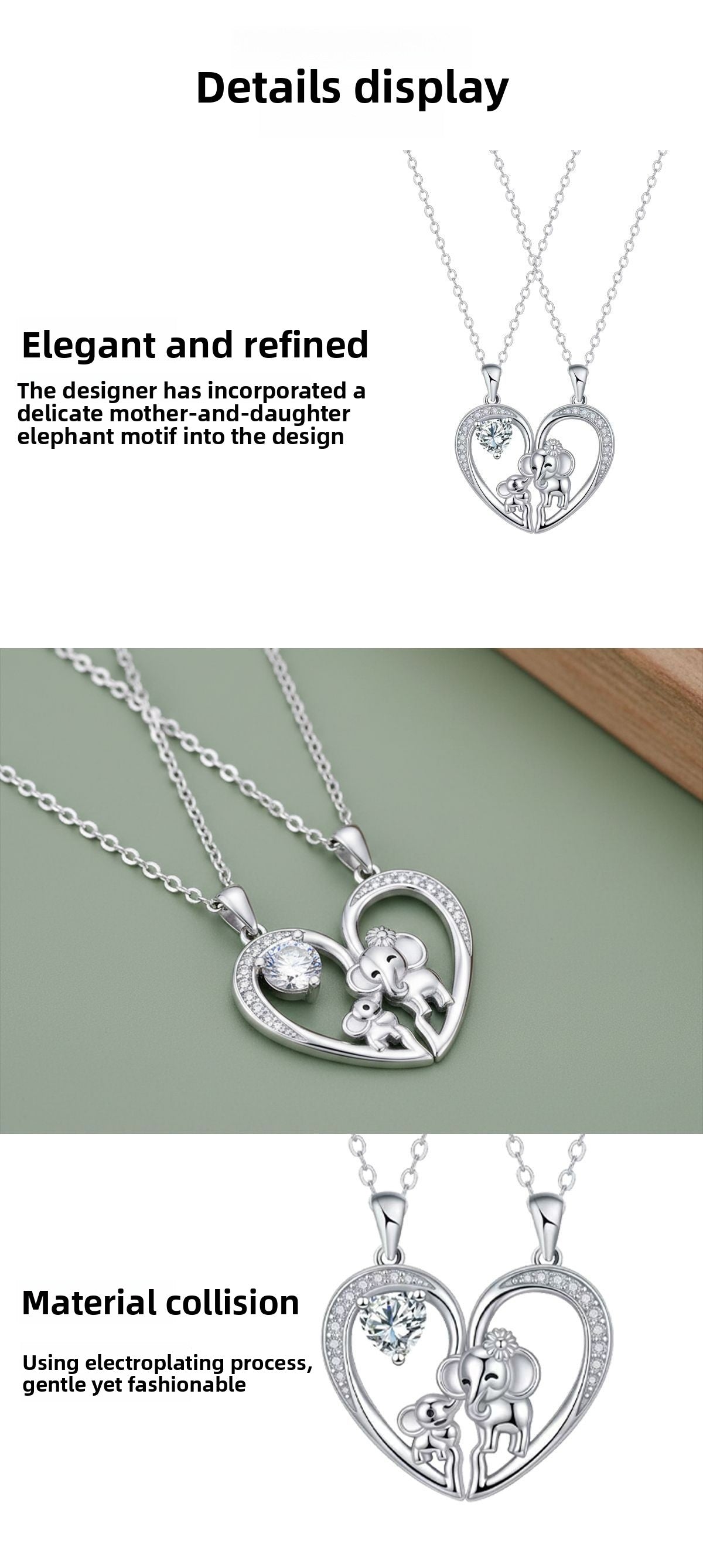 Silver Elephant Pendant Necklace For Women In Copper With Zircon Inlay And Silver Plated Cable Chain