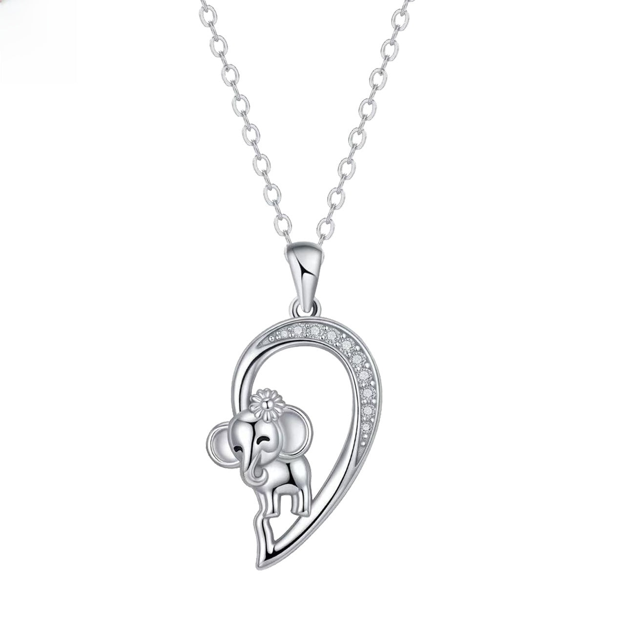 Silver Elephant Pendant Necklace For Women In Copper With Zircon Inlay And Silver Plated Cable Chain