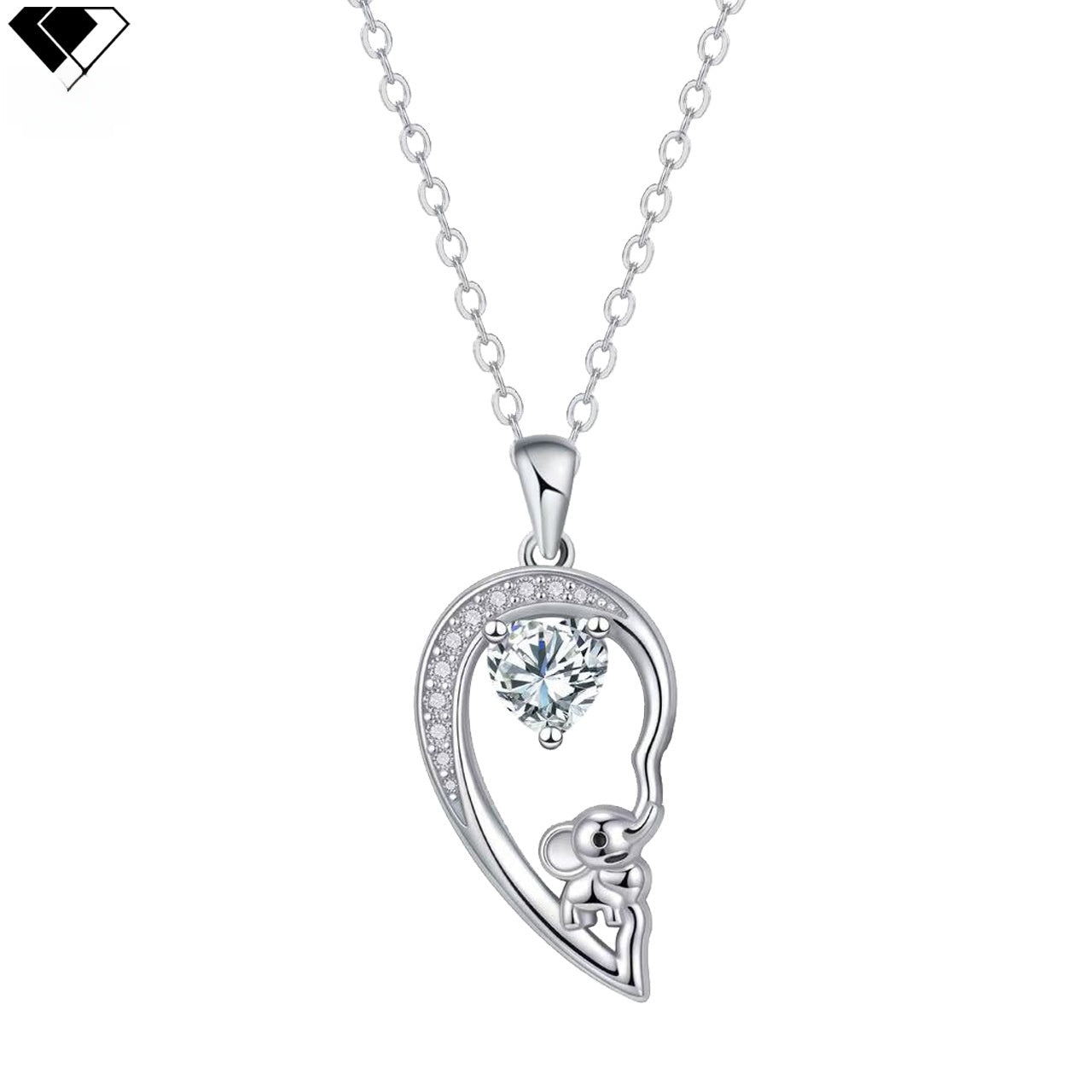 Silver Elephant Pendant Necklace For Women In Copper With Zircon Inlay And Silver Plated Cable Chain