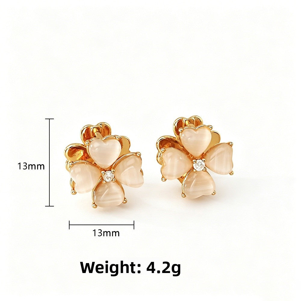 Sweet Heart Shape Three-dimensional Earrings For Women With Blue Cat's Eye Stone Inlay