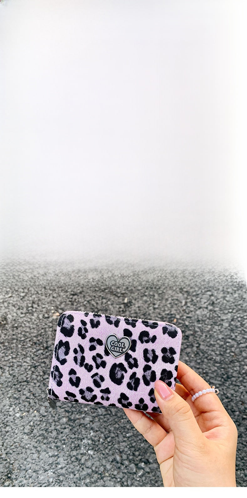 Leopard Print Women Card Holder With Metal Button, Lightweight PUR Wallet