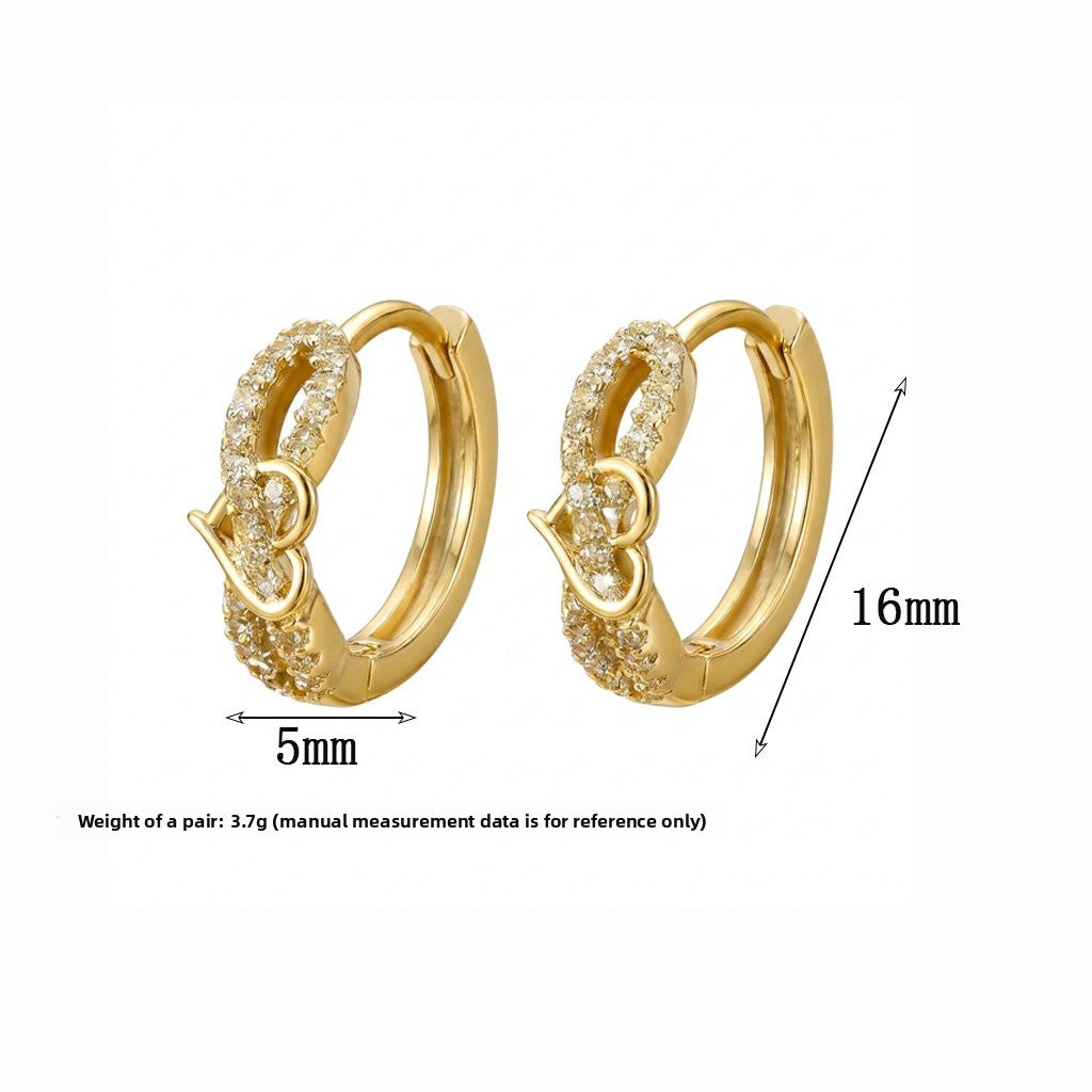 Heart Shape Earrings For Women With Copper Posts, Sweet Style Featuring Electroplated Gold And Zircon Inlay