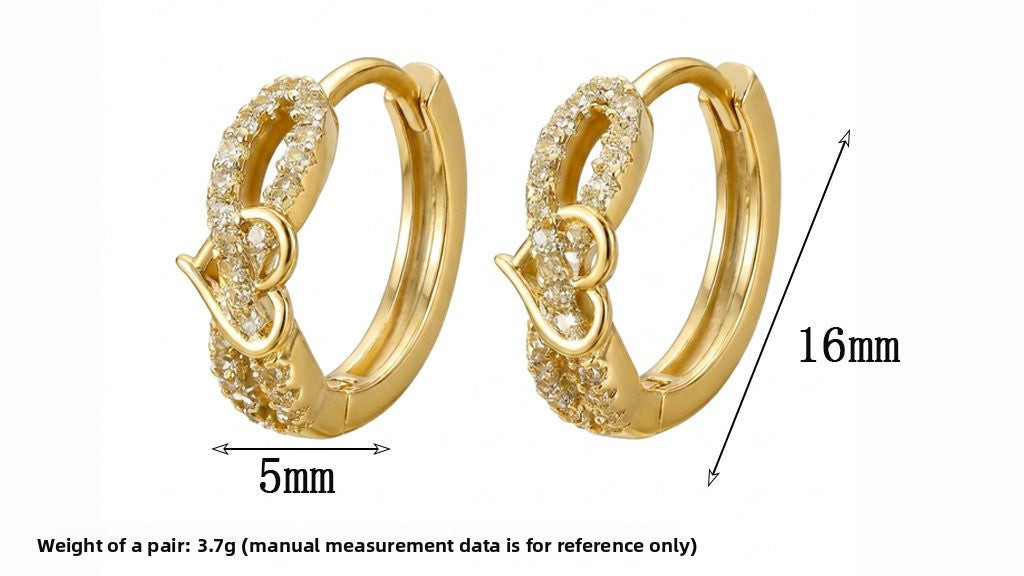 Heart Shape Earrings For Women With Copper Posts, Sweet Style Featuring Electroplated Gold And Zircon Inlay