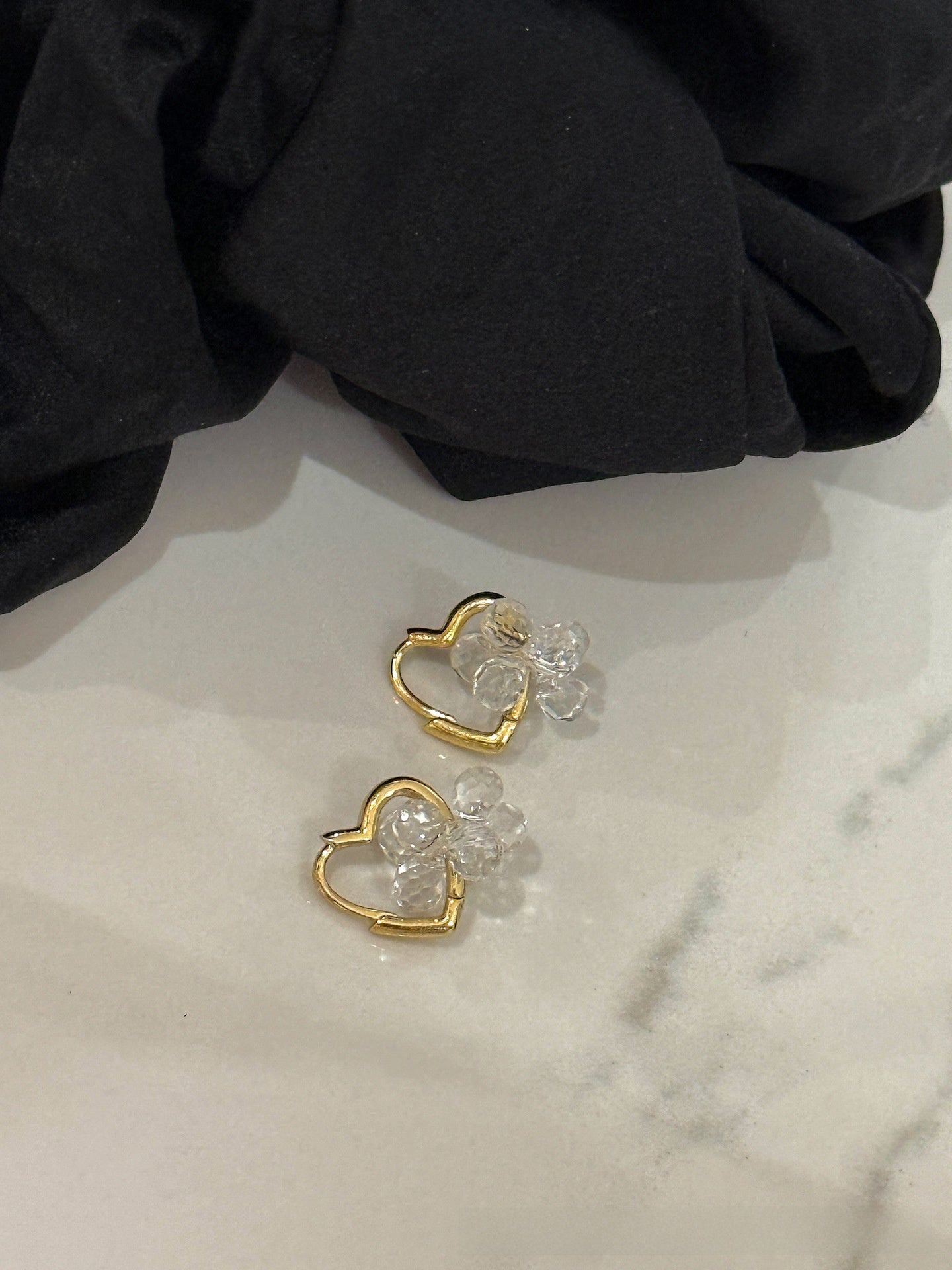 Heart Shape Clip Earrings For Women With Copper Studs, Real Gold Plated And White Crystal Inlay