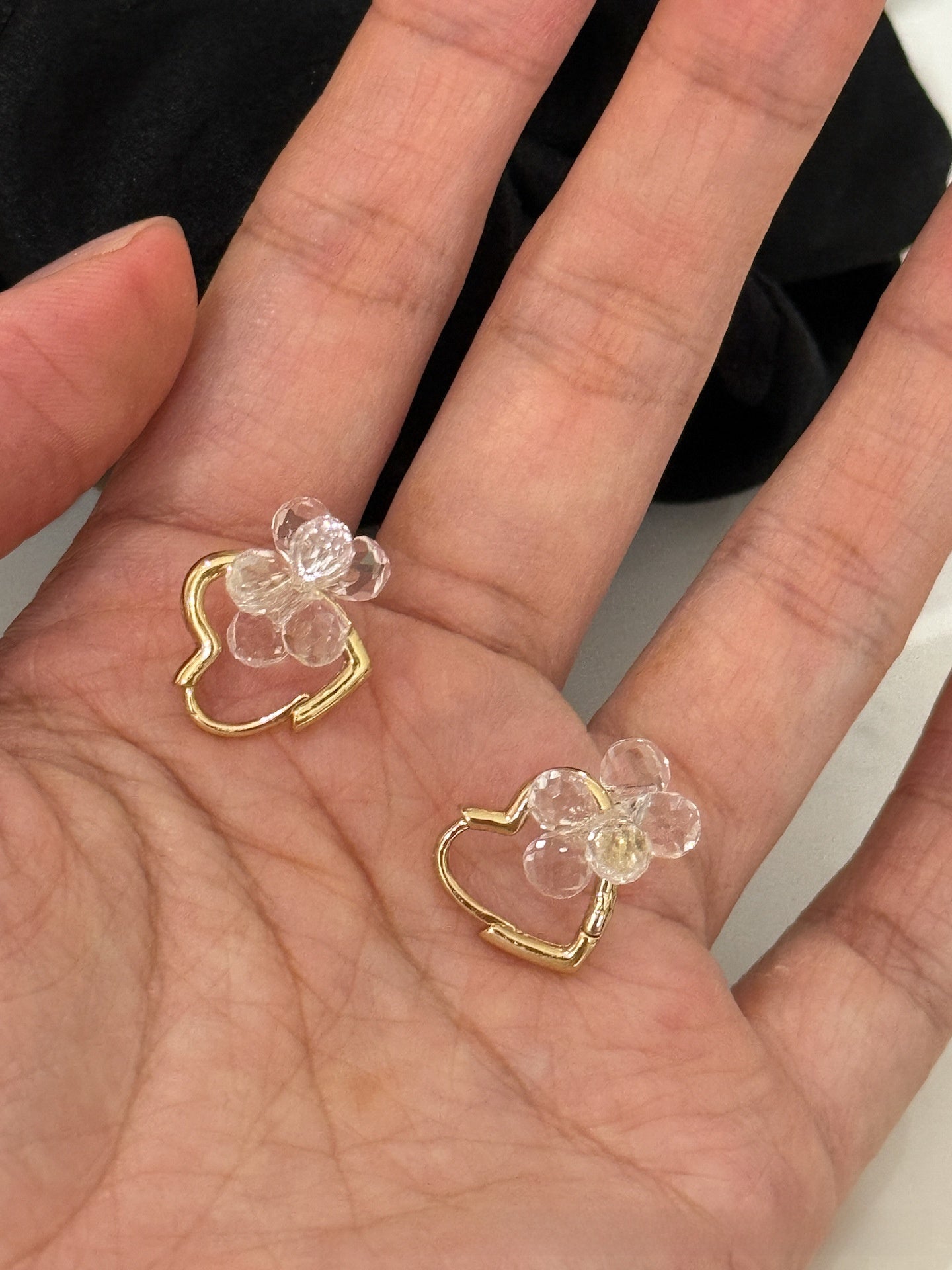 Heart Shape Clip Earrings For Women With Copper Studs, Real Gold Plated And White Crystal Inlay