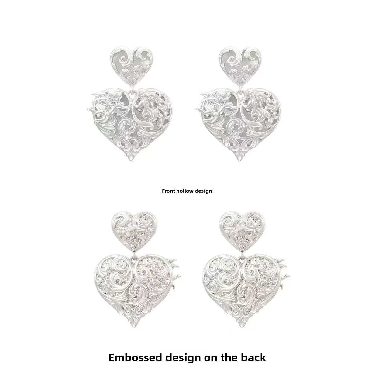 Heart Shape Copper Earrings With Electroplated Gold Plating Featuring 925 Sterling Silver Studs In Retro Style For Women