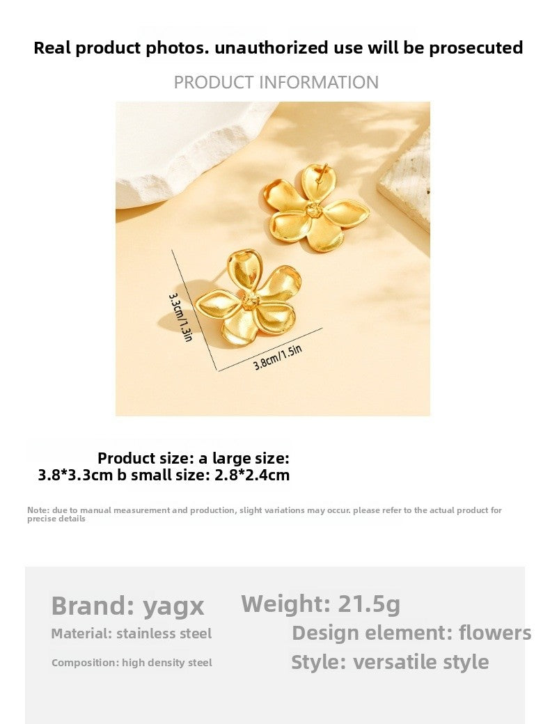 Elegant Flowers Stud Earrings For Women In 304 Stainless Steel With 18K Real Gold PVD Coating
