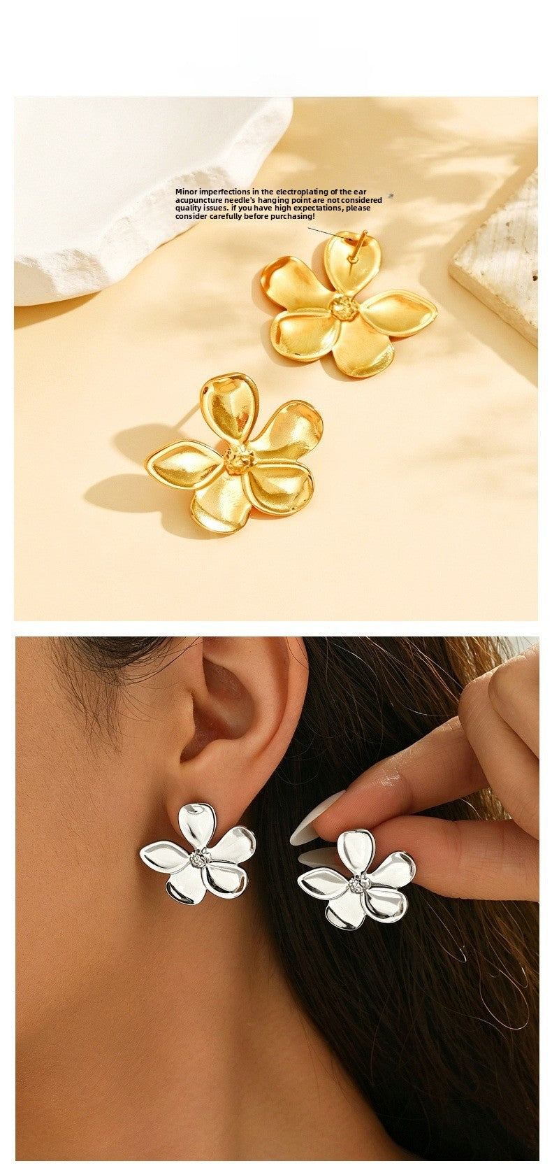 Elegant Flowers Stud Earrings For Women In 304 Stainless Steel With 18K Real Gold PVD Coating