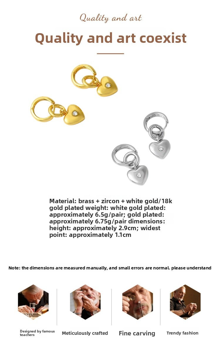 Heart Shape Earrings For Women Featuring 18K Real Gold Plated Brass With Zircon Inlay