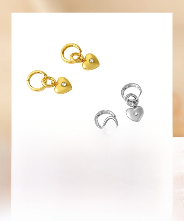 Heart Shape Earrings For Women Featuring 18K Real Gold Plated Brass With Zircon Inlay
