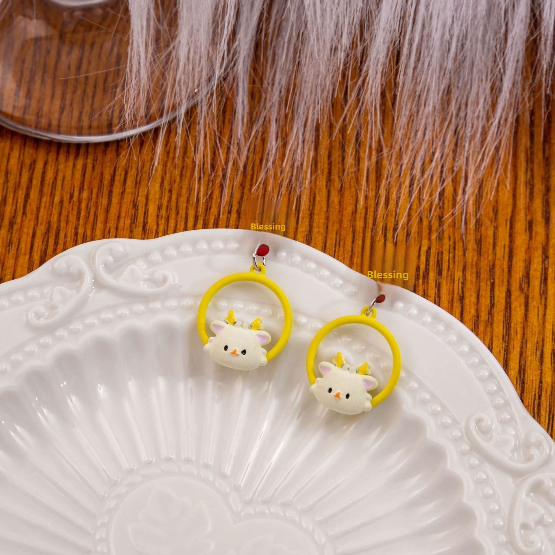 Heart Shape Asymmetrical Cartoon Style Earrings For Women In White Zinc Alloy, Perfect For New Year