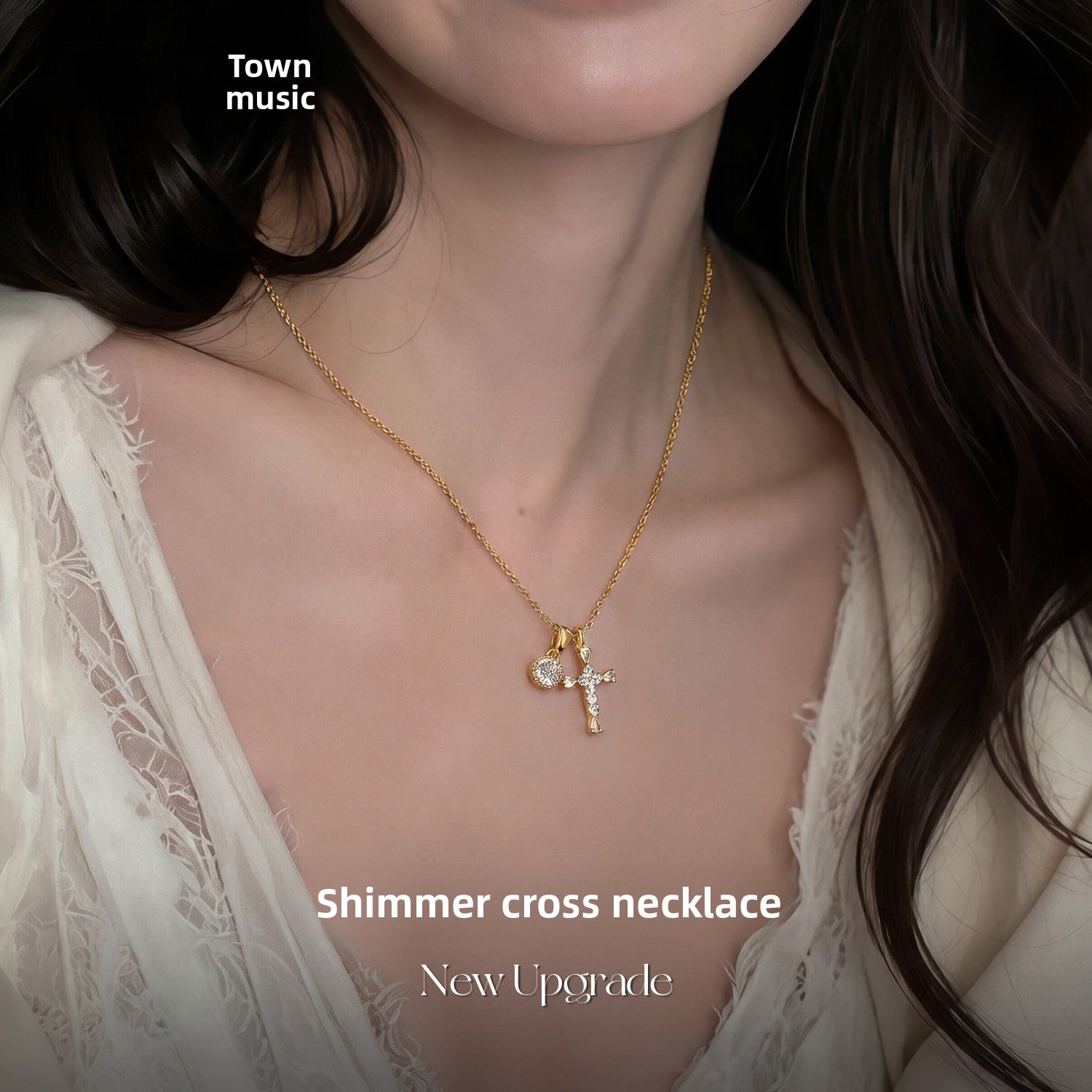 Electroplated Cross Necklace For Women With Copper Pendant And Zircon Inlay