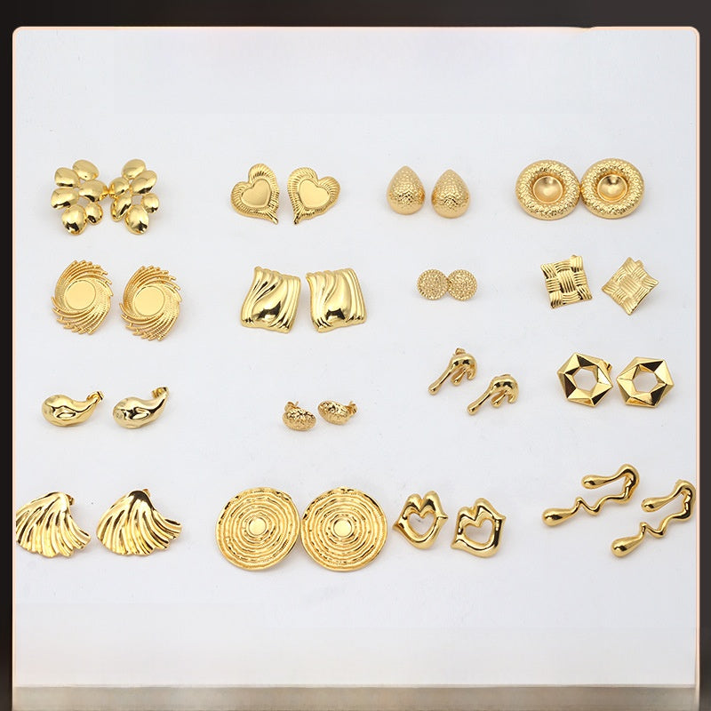 Geometric Stud Earrings For Women, Waterproof Non Tarnish 304 Stainless Steel With Electroplated Gold Plating Process