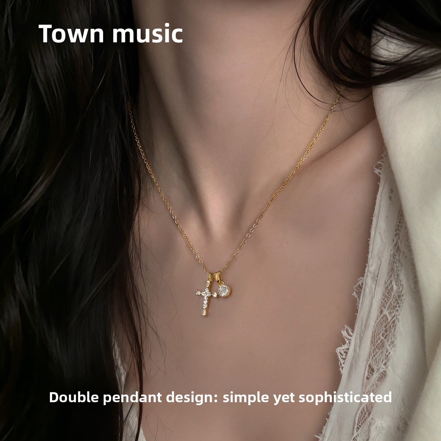 Electroplated Cross Necklace For Women With Copper Pendant And Zircon Inlay