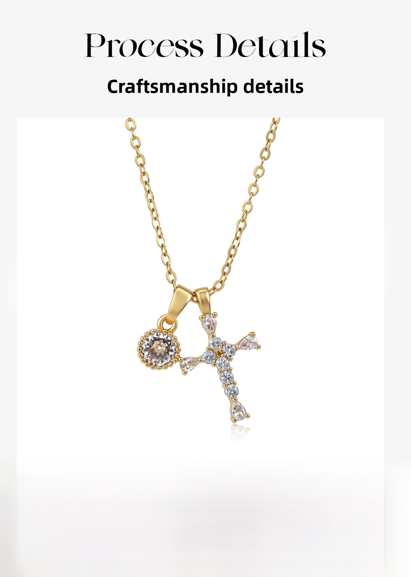 Electroplated Cross Necklace For Women With Copper Pendant And Zircon Inlay