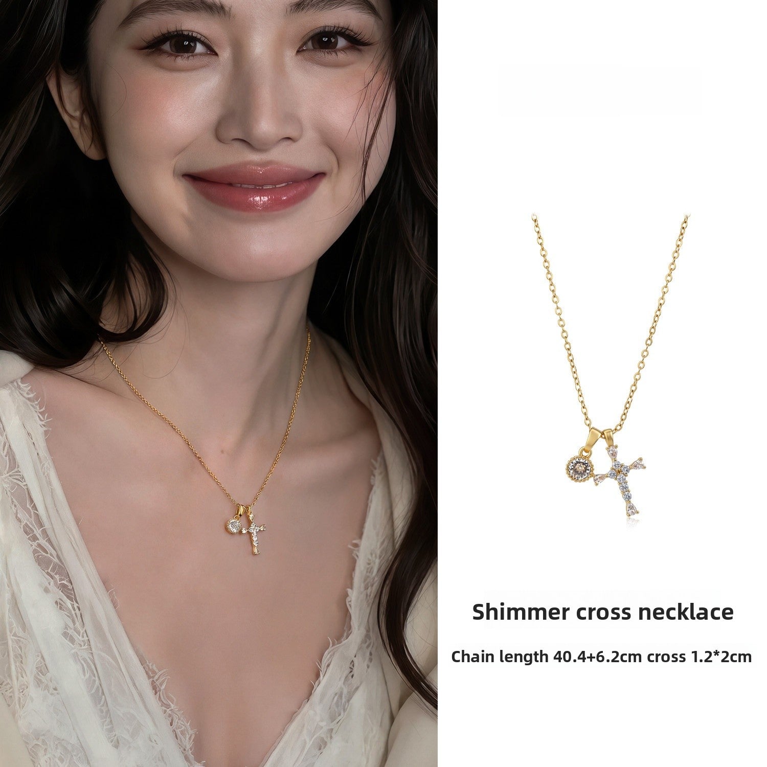 Electroplated Cross Necklace For Women With Copper Pendant And Zircon Inlay