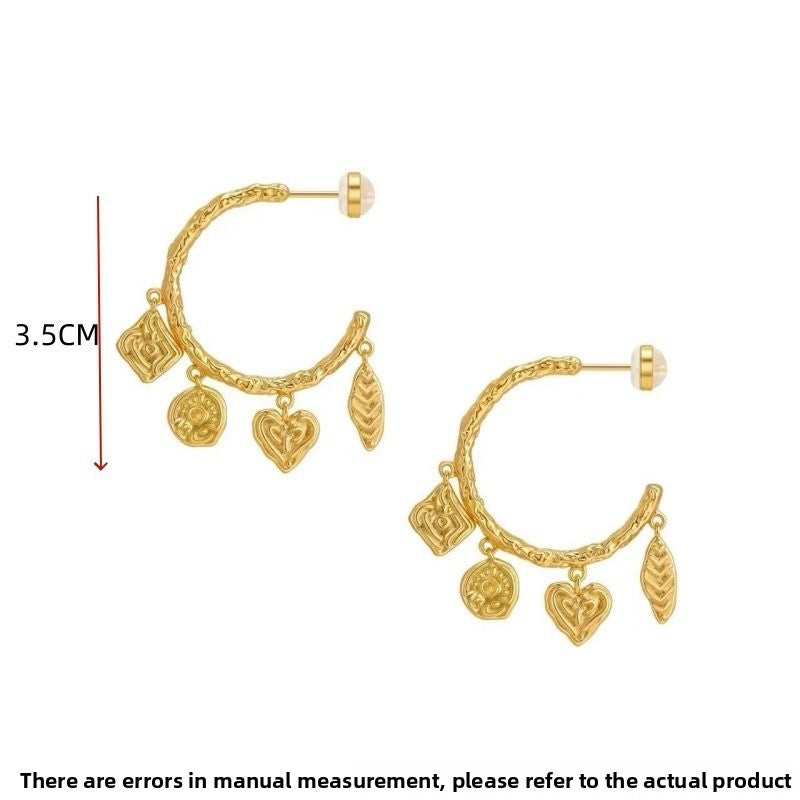 Heart Shape Earrings For Women In Gold Featuring Silver Plated Copper Alloy, 1 Pair