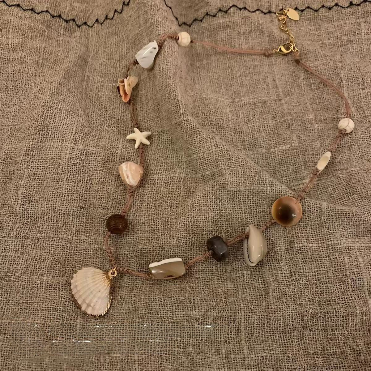 Bohemian Starfish Necklace For Women With Shell Pendant And Woven Chain Featuring Braid Craft